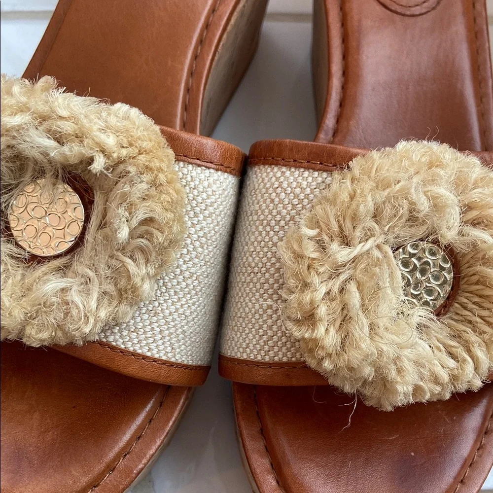 Coach Tan and Cream Slide Wedge Sandals with Rosette Detail - Picture 6 of 6